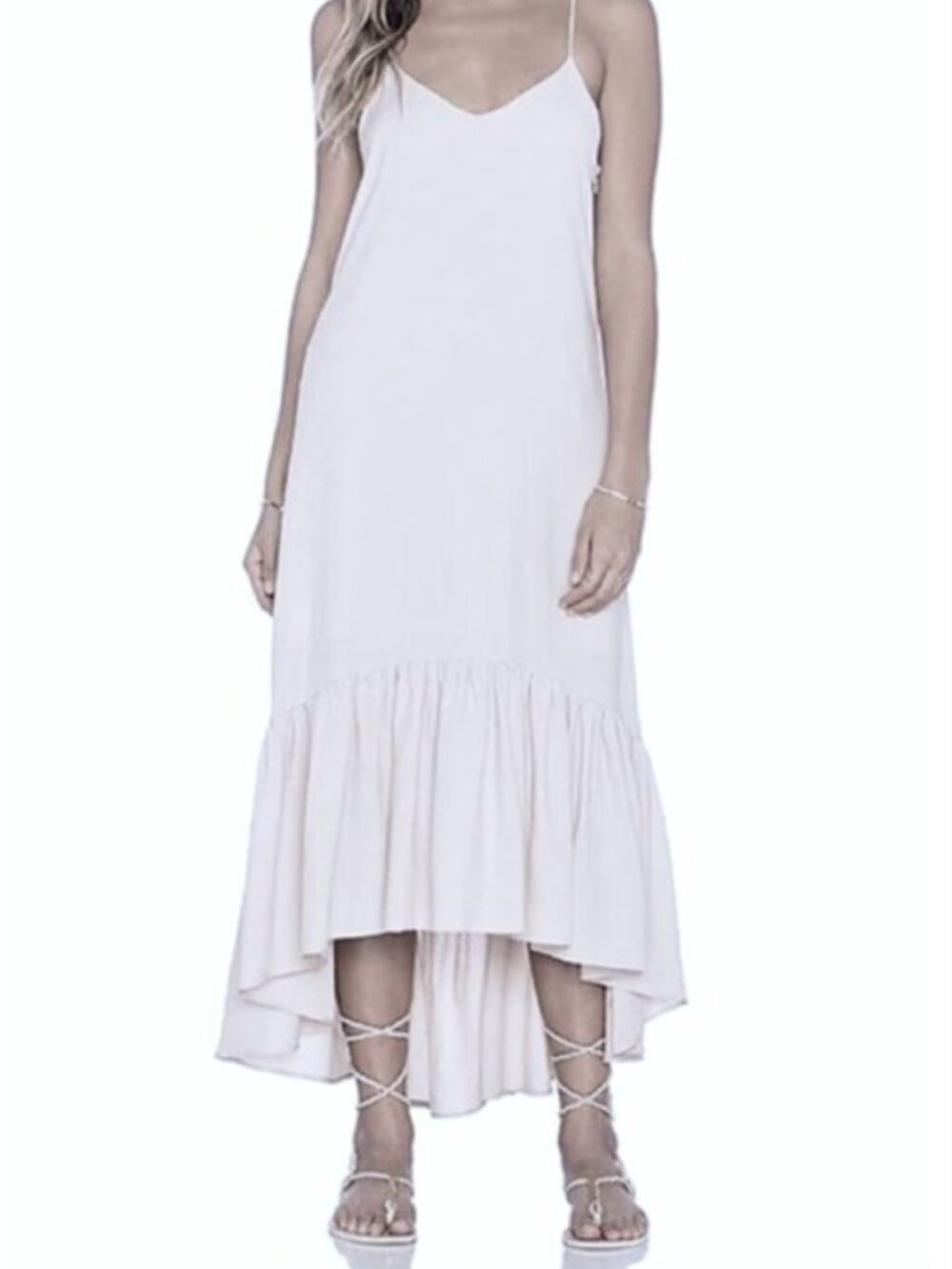 Terzo Millennio Line Slip Dress Ruffled Hem 100% Linen Made in Italy Size M